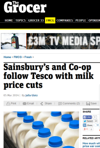 Milk prices down